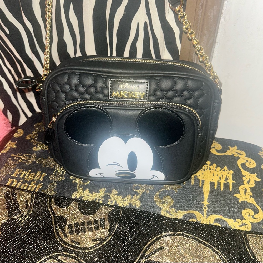 Disney's Mickey Mouse cross body Bag faux leather with Gold adjustable strap.